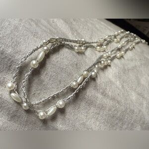 Vintage Silver Pearl Extra Long Necklace